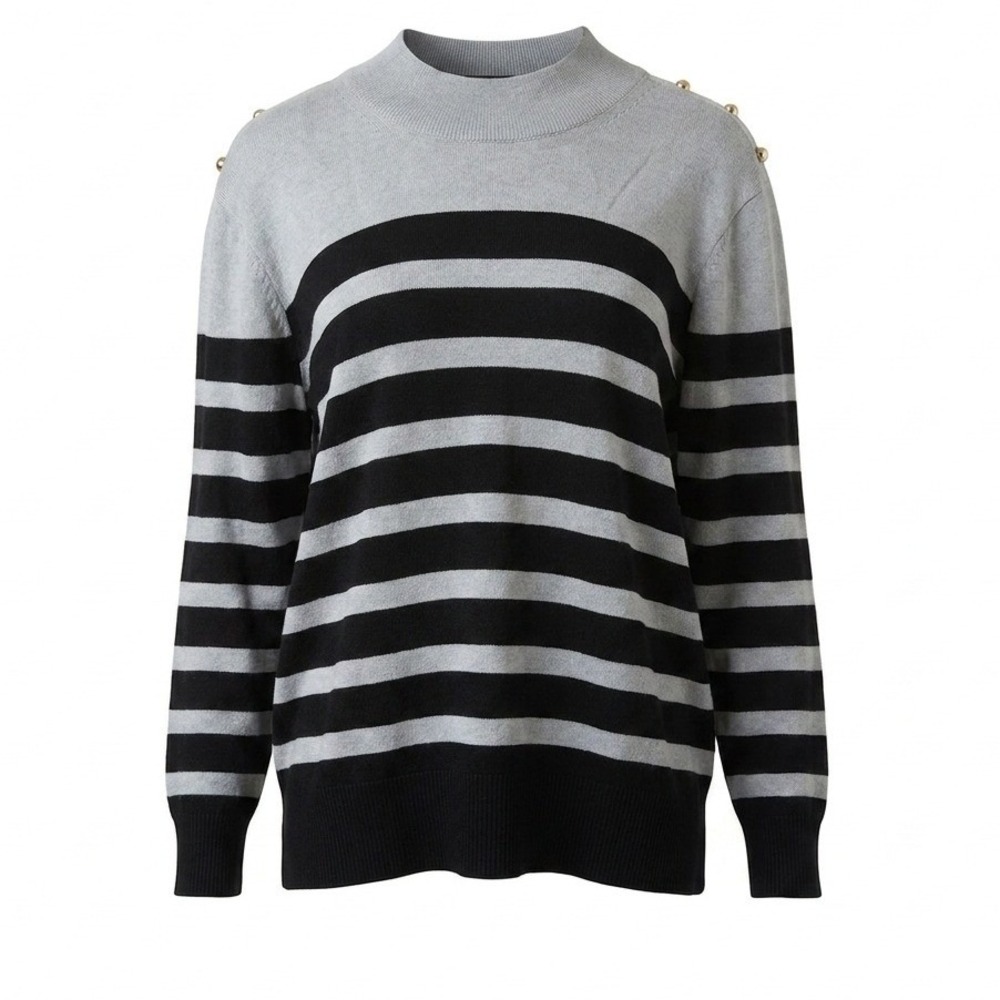 Retrology Office 1X Striped Mock Neck Embellished Shoulder Sweater Top